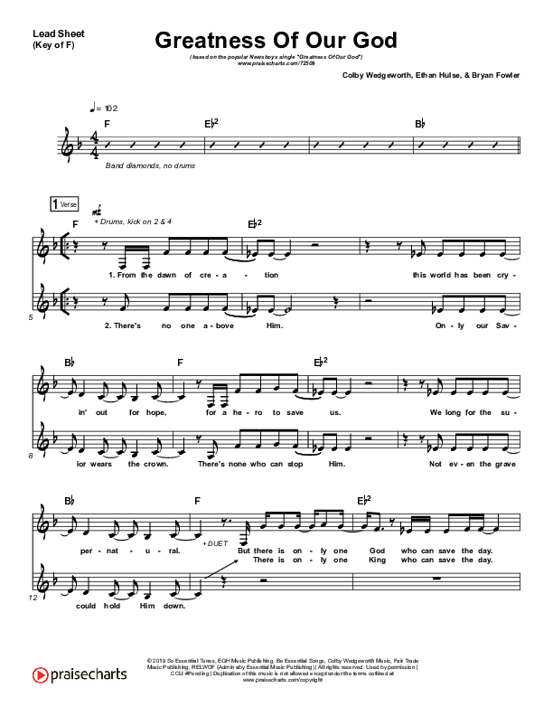 Greatness Of Our God Lead Sheet (Melody) (Newsboys)