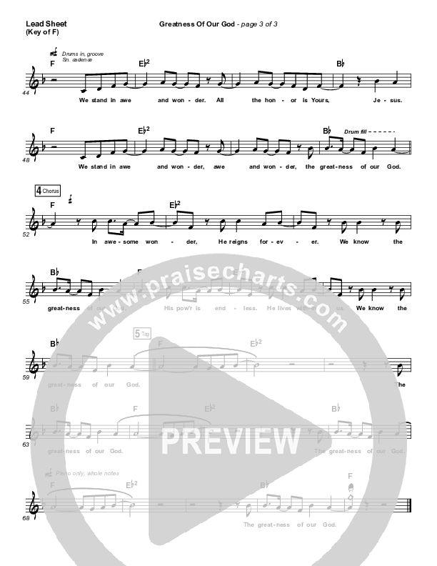 Greatness Of Our God Lead Sheet (Melody) (Newsboys)