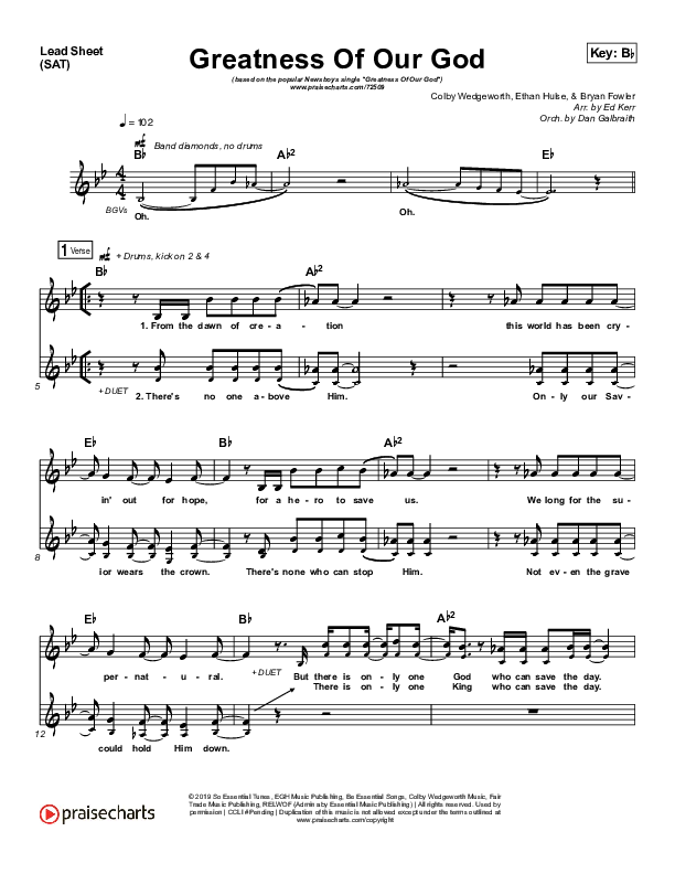 Greatness Of Our God Lead Sheet (SAT) (Newsboys)