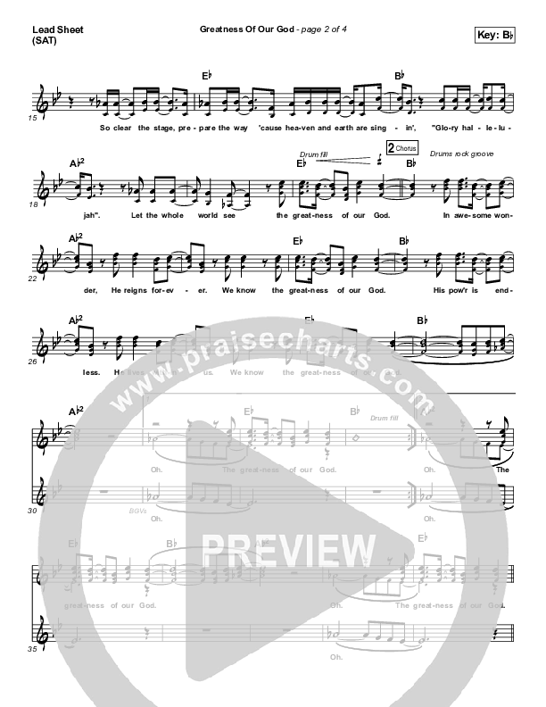 Greatness Of Our God Lead Sheet (SAT) (Newsboys)