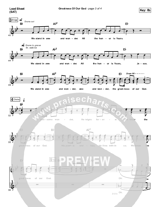 Greatness Of Our God Lead Sheet (SAT) (Newsboys)