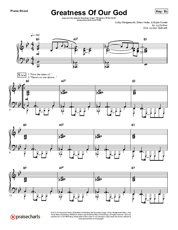 Greatness Of Our God Piano Sheet (Newsboys)