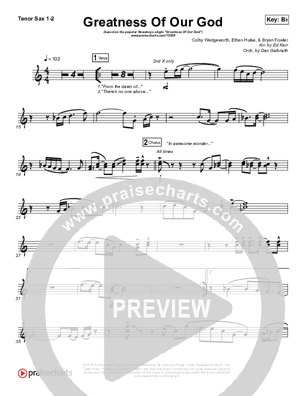 Greatness Of Our God Tenor Sax 1/2 (Newsboys)