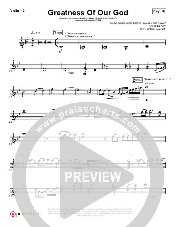 Greatness Of Our God Violin 1/2 (Newsboys)