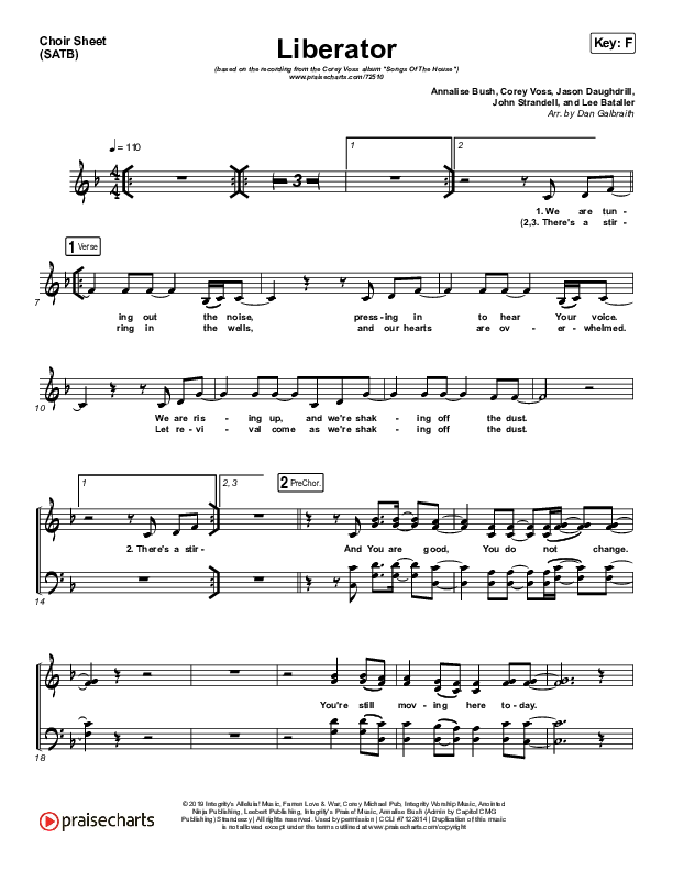 Liberator Choir Sheet (SATB) (Corey Voss / Madison Street Worship / Annalise Bush)