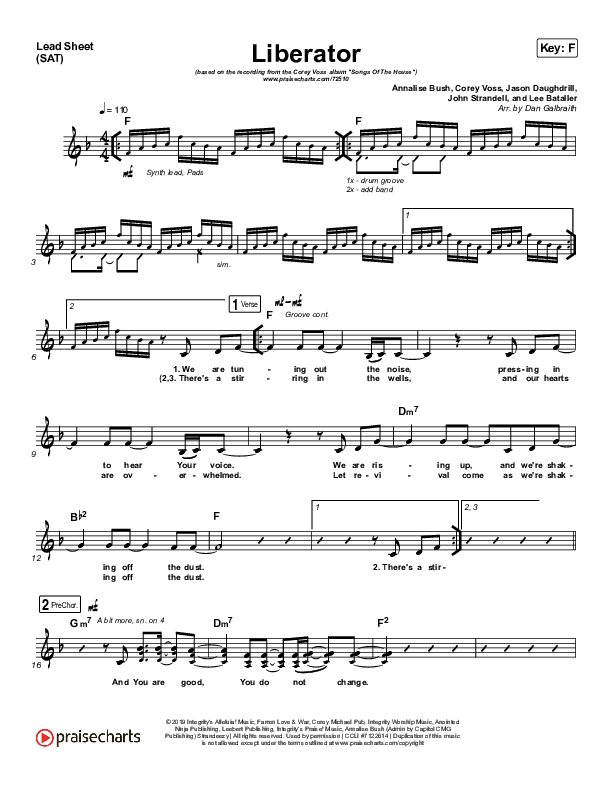 Liberator Lead Sheet (SAT) (Corey Voss / Madison Street Worship / Annalise Bush)