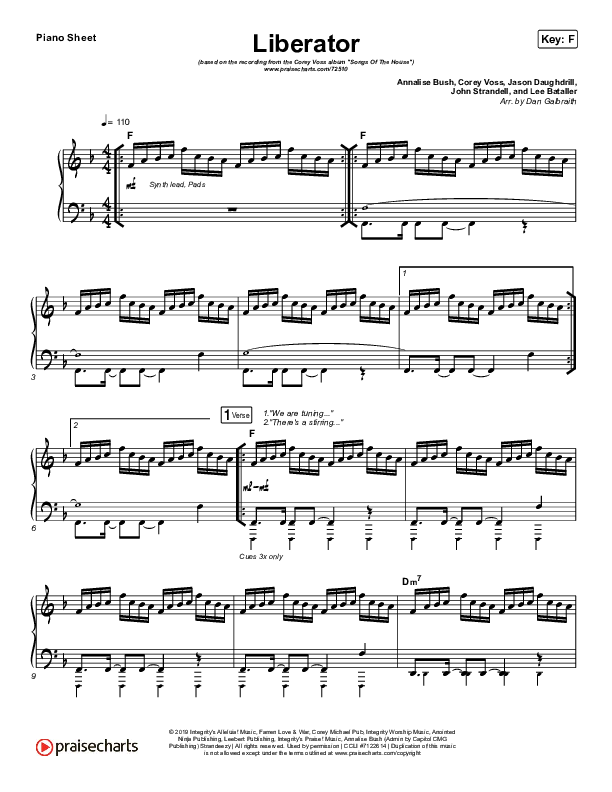 Liberator Piano Sheet (Corey Voss / Madison Street Worship / Annalise Bush)