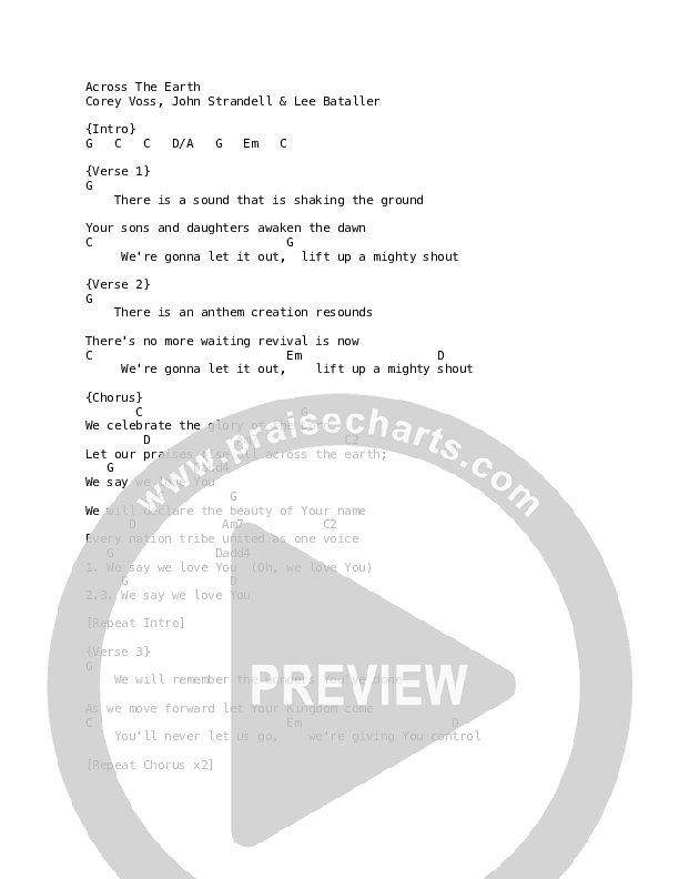 Across the Earth Chords & Lyrics (Corey Voss / Madison Street Worship)