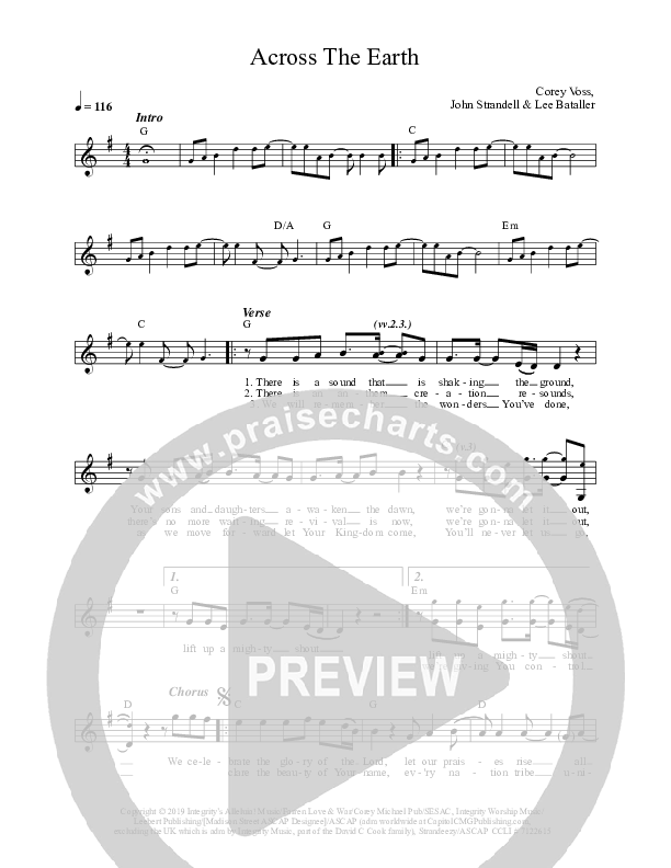 Across the Earth Lead Sheet (Corey Voss / Madison Street Worship)