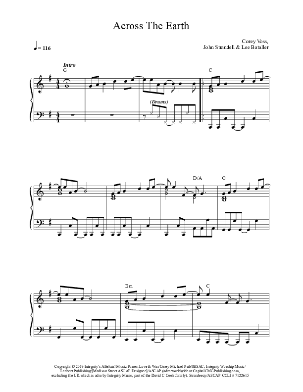 Across the Earth Lead & Piano (Corey Voss / Madison Street Worship)