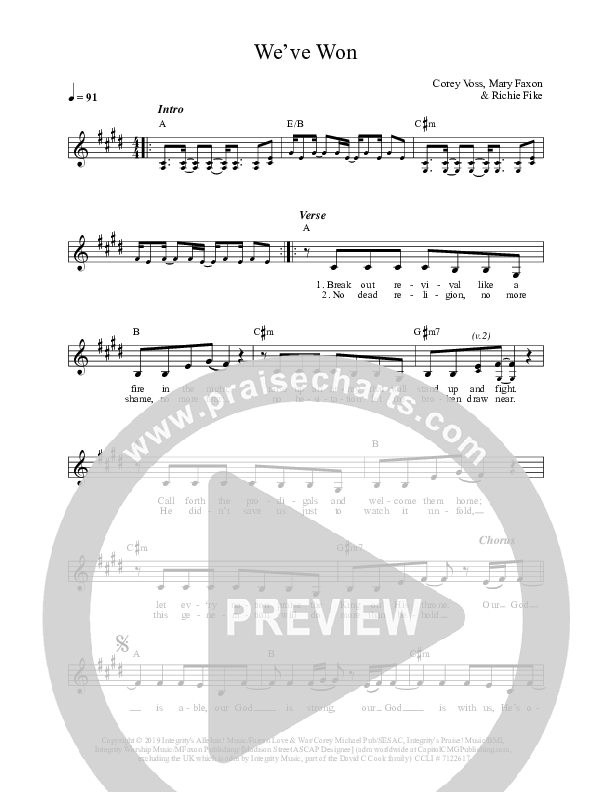 We've Won Lead Sheet (Corey Voss / Madison Street Worship / Mary Faxon)
