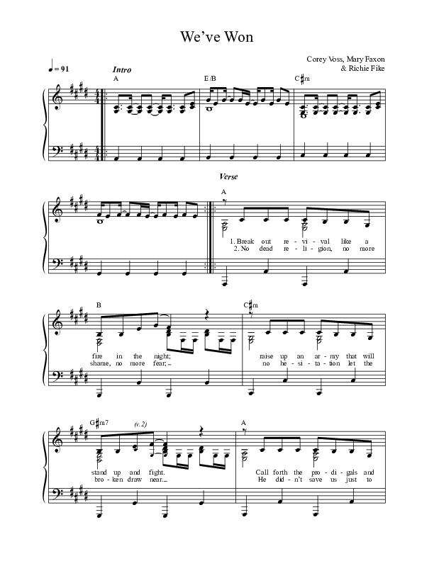 We've Won Lead Sheet (SAT) (Corey Voss / Madison Street Worship / Mary Faxon)