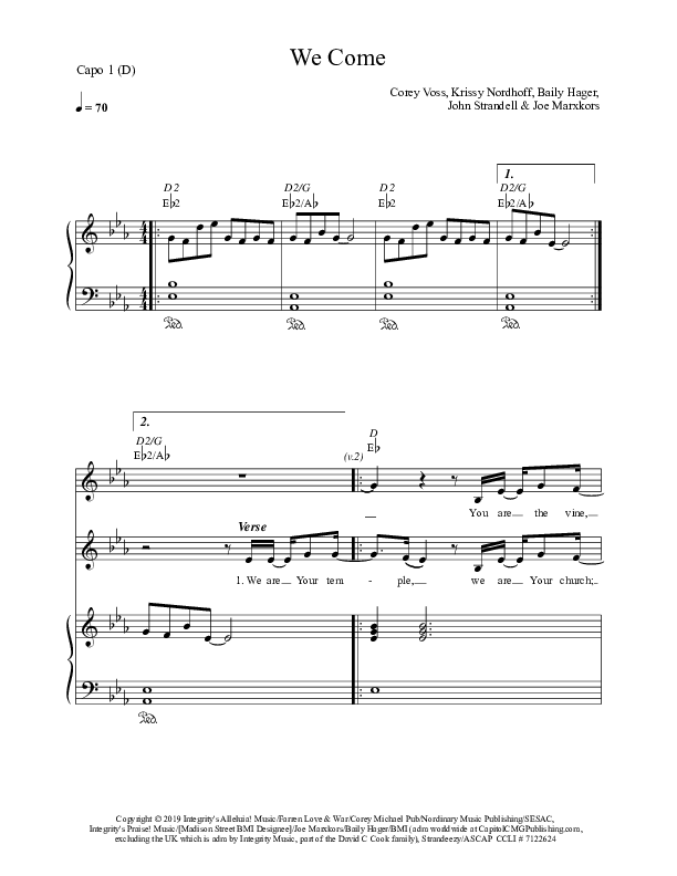 We Come Piano/Vocal (SATB) (Corey Voss / Madison Street Worship / Michaela Barrett)