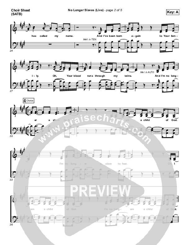 No Longer Slaves Choir Sheet (SATB) (Zach Williams)