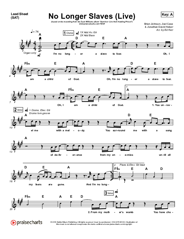 No Longer Slaves Lead Sheet (SAT) (Zach Williams)