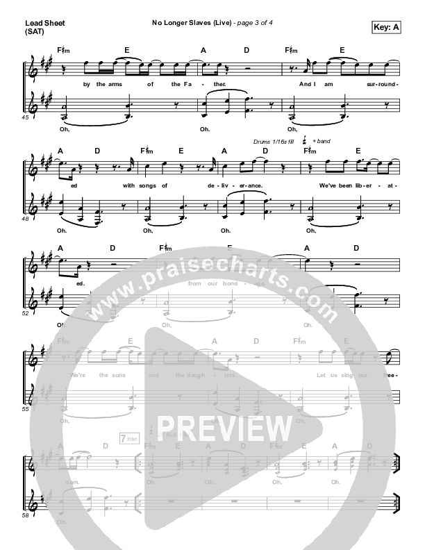 No Longer Slaves Lead Sheet (SAT) (Zach Williams)