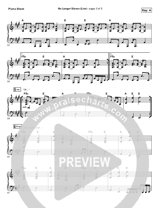 No Longer Slaves Piano Sheet (Zach Williams)