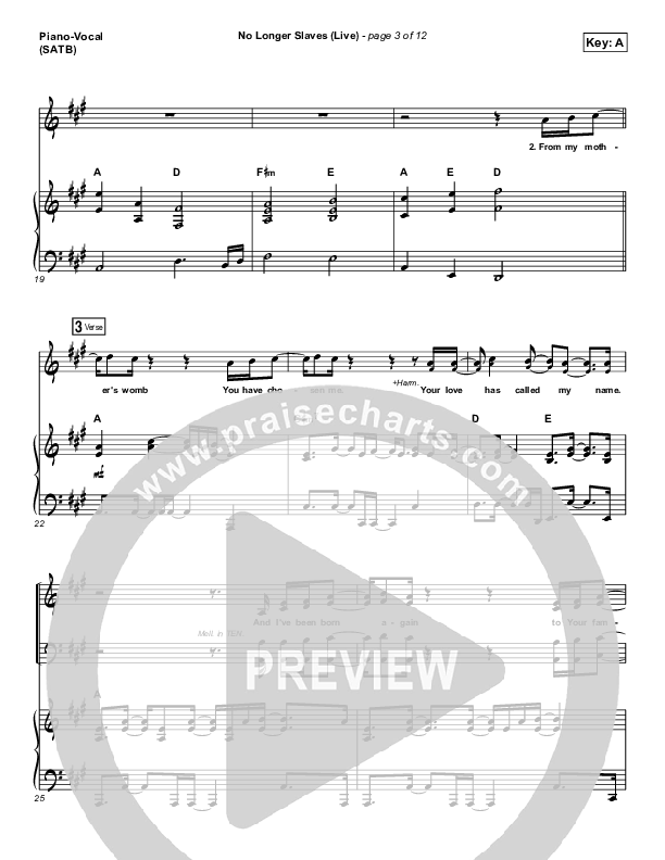 No Longer Slaves Piano/Vocal (SATB) (Zach Williams)