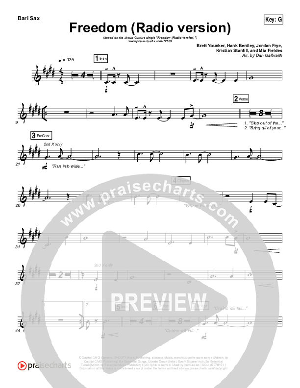 Freedom (Radio) Bari Sax (Jesus Culture / Kim Walker-Smith)