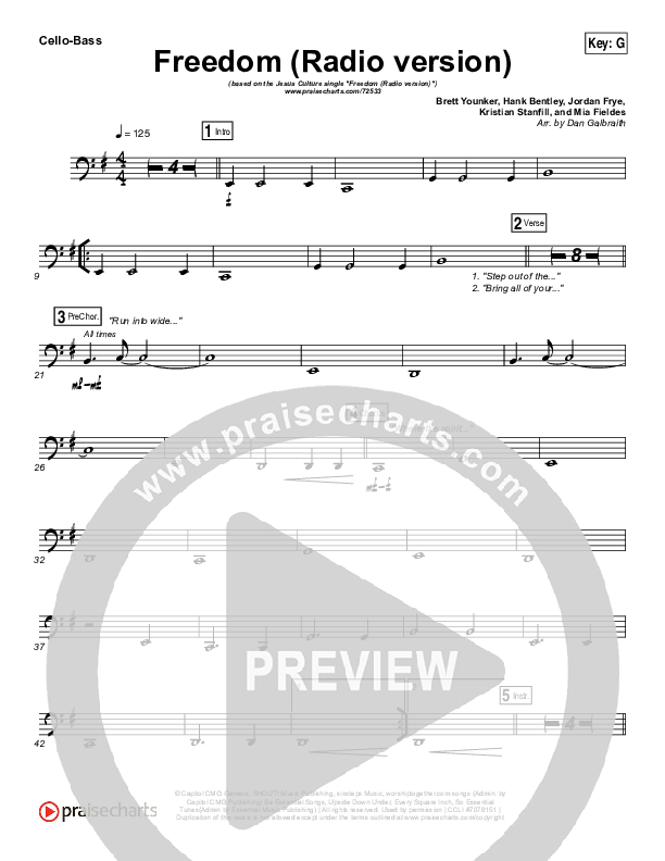 Freedom (Radio) Cello/Bass (Jesus Culture / Kim Walker-Smith)