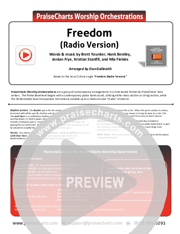 Freedom (Radio) Cover Sheet (Jesus Culture / Kim Walker-Smith)