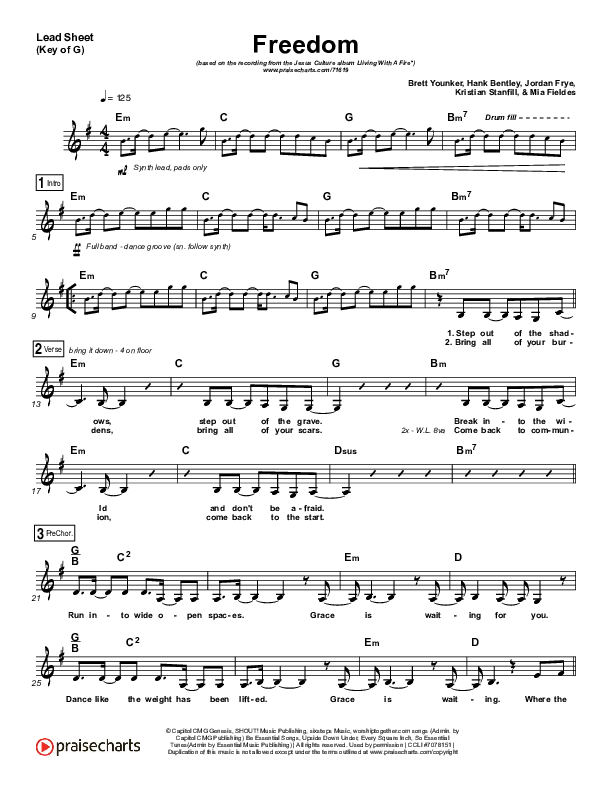 Freedom (Radio) Lead Sheet (Melody) (Jesus Culture / Kim Walker-Smith)