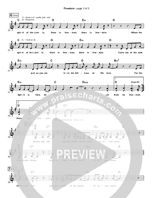 Freedom (Radio) Lead Sheet (Melody) (Jesus Culture / Kim Walker-Smith)