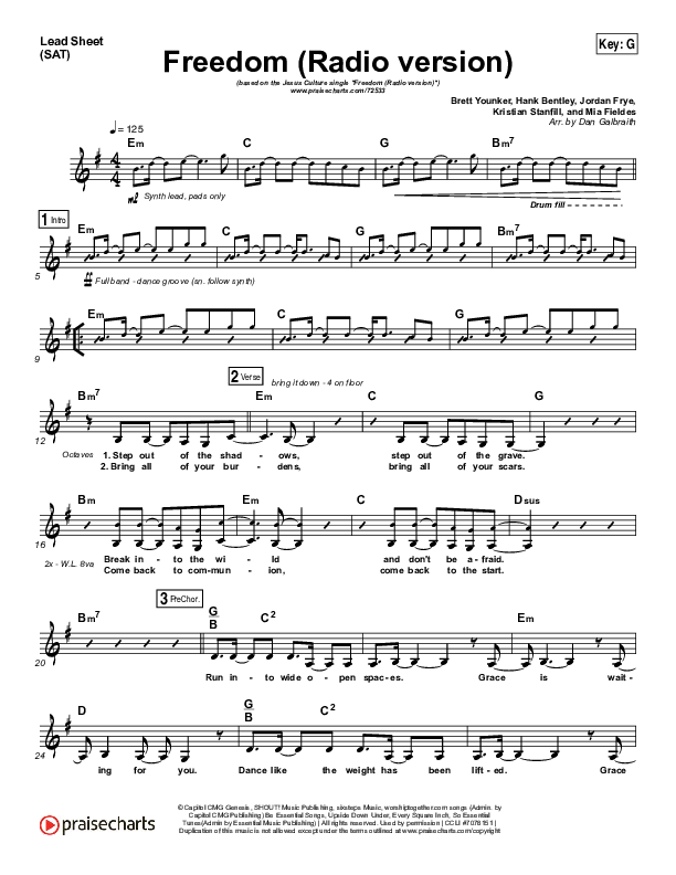 Freedom (Radio) Lead Sheet (SAT) (Jesus Culture / Kim Walker-Smith)