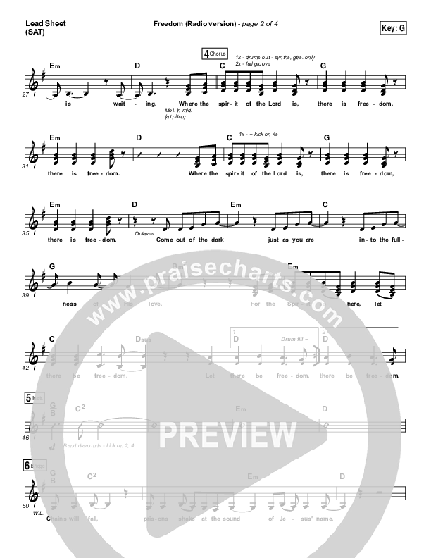 Freedom (Radio) Lead Sheet (SAT) (Jesus Culture / Kim Walker-Smith)