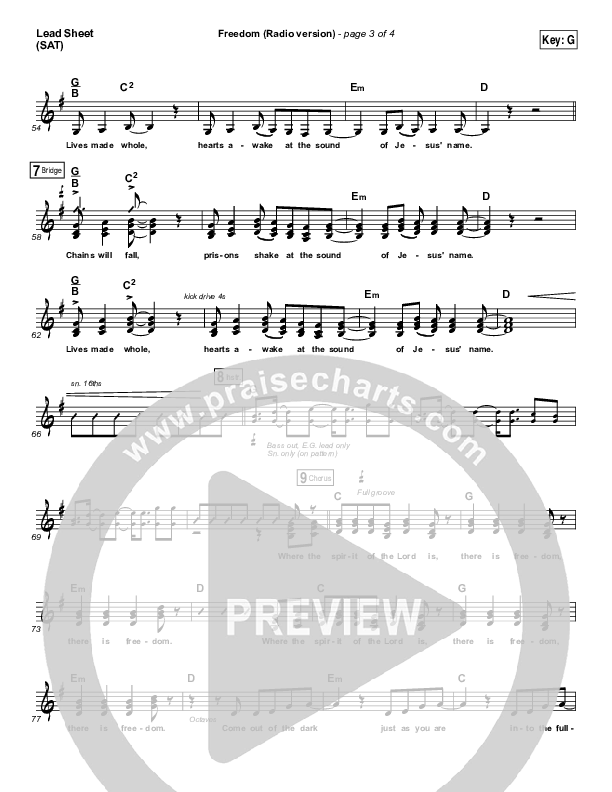 Freedom (Radio) Lead Sheet (SAT) (Jesus Culture / Kim Walker-Smith)