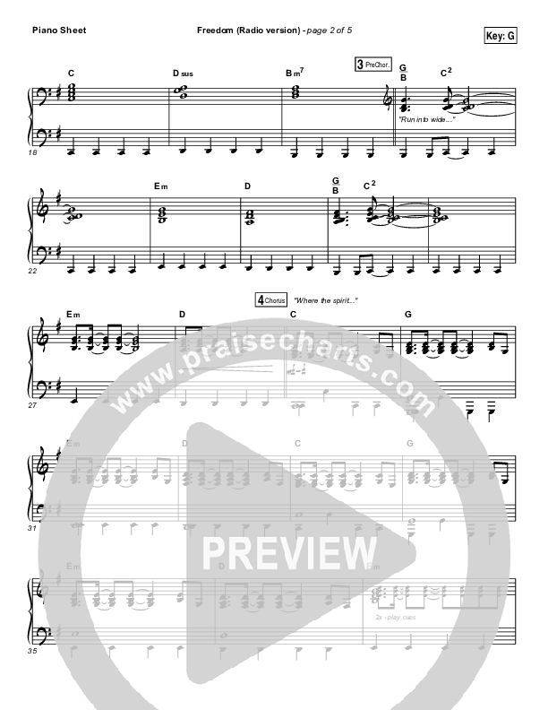 Freedom (Radio) Piano Sheet (Jesus Culture / Kim Walker-Smith)