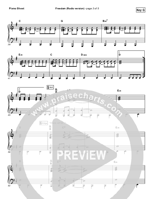 Freedom (Radio) Piano Sheet (Jesus Culture / Kim Walker-Smith)