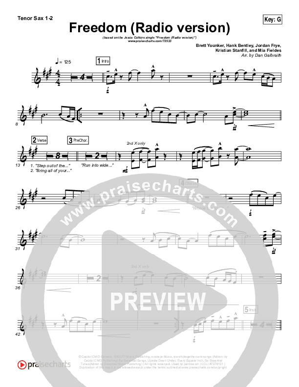 Freedom (Radio) Tenor Sax 1/2 (Jesus Culture / Kim Walker-Smith)
