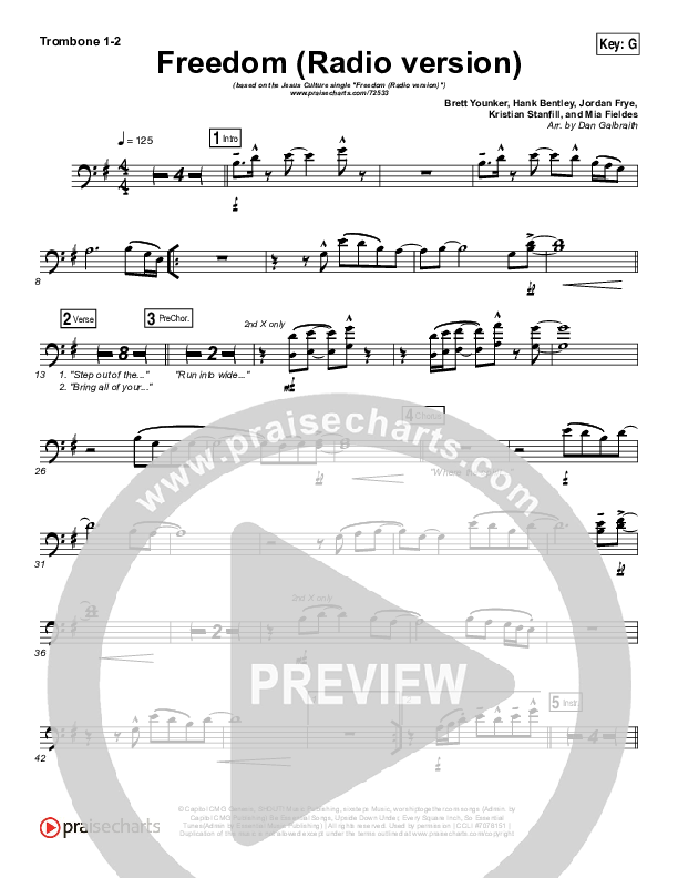 Freedom (Radio) Trombone 1/2 (Jesus Culture / Kim Walker-Smith)