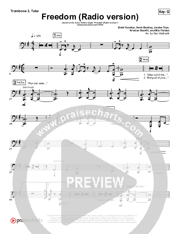 Freedom (Radio) Trombone 3/Tuba (Jesus Culture / Kim Walker-Smith)