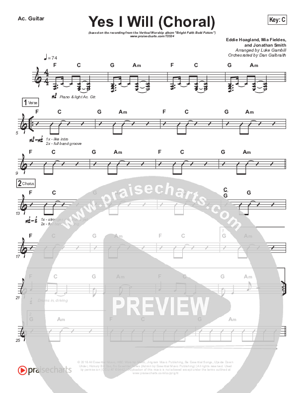 Yes I Will (Choral Anthem SATB) Rhythm Chart (Vertical Worship / Arr. Luke Gambill)