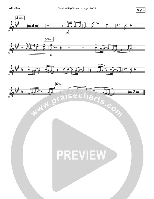 Yes I Will (Choral Anthem SATB) Alto Sax (Vertical Worship / Arr. Luke Gambill)