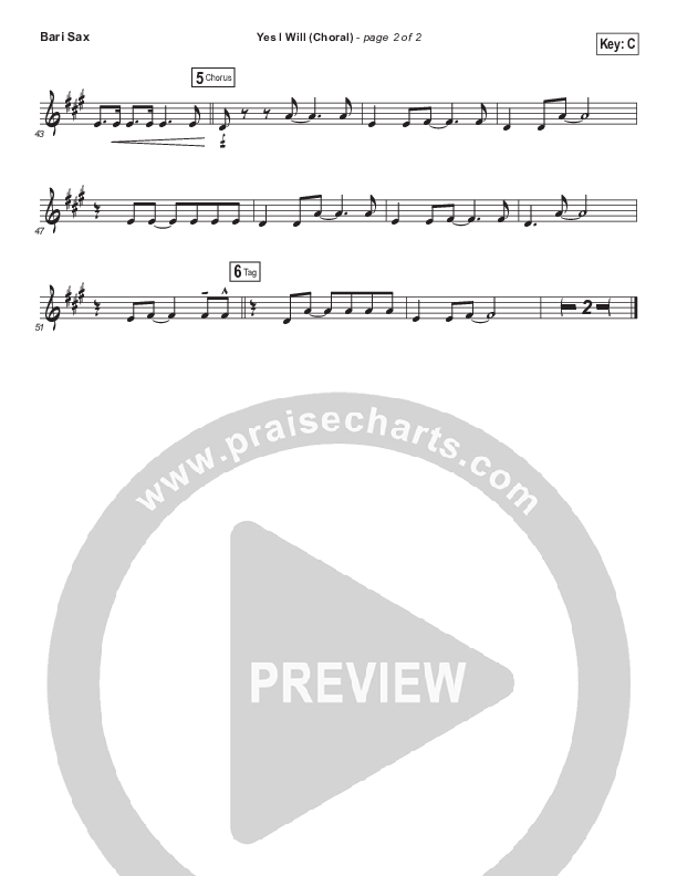 Yes I Will (Choral Anthem SATB) Bari Sax (Vertical Worship / Arr. Luke Gambill)