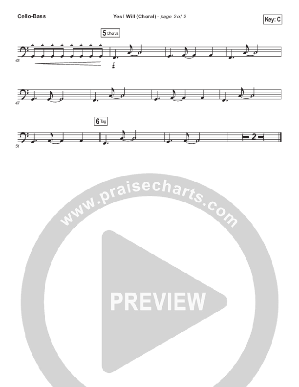 Yes I Will (Choral Anthem SATB) Cello/Bass (Vertical Worship / Arr. Luke Gambill)