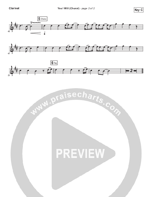 Yes I Will (Choral Anthem SATB) Clarinet (Vertical Worship / Arr. Luke Gambill)