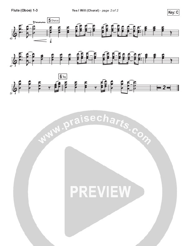 Yes I Will (Choral Anthem SATB) Flute/Oboe 1/2/3 (Vertical Worship / Arr. Luke Gambill)