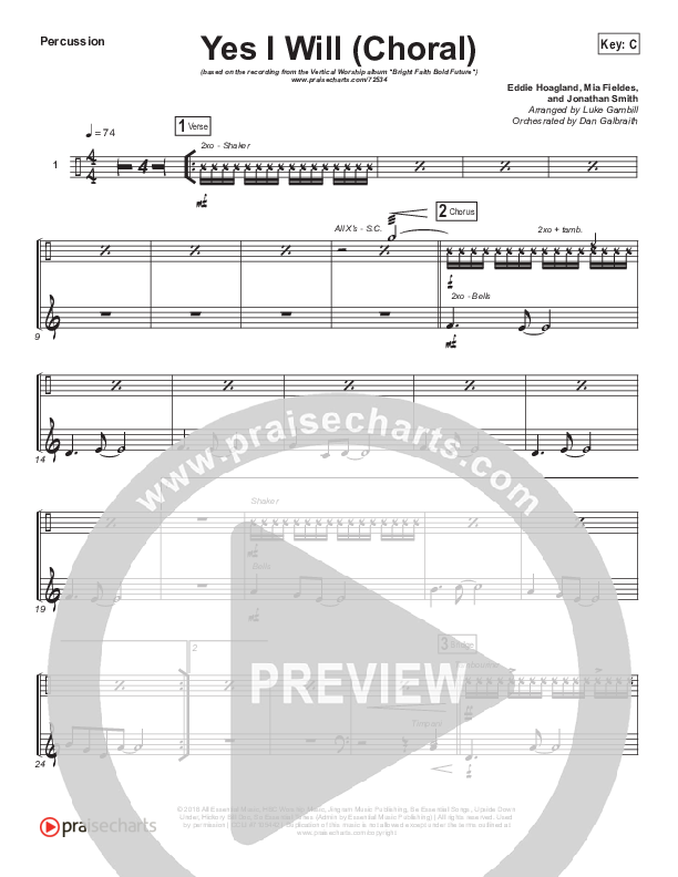 Yes I Will (Choral Anthem SATB) Percussion (Vertical Worship / Arr. Luke Gambill)