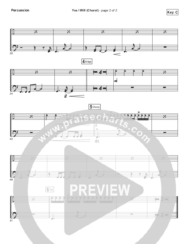 Yes I Will (Choral Anthem SATB) Percussion (Vertical Worship / Arr. Luke Gambill)