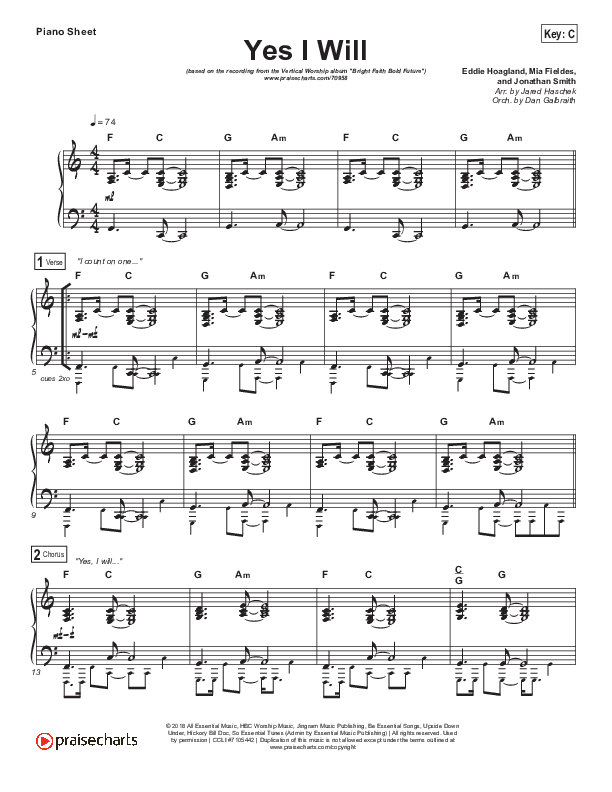 Yes I Will (Choral Anthem SATB) Piano Sheet (Vertical Worship / Arr. Luke Gambill)