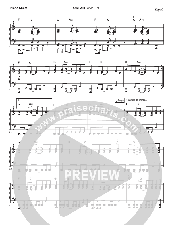 Yes I Will (Choral Anthem SATB) Piano Sheet (Vertical Worship / Arr. Luke Gambill)