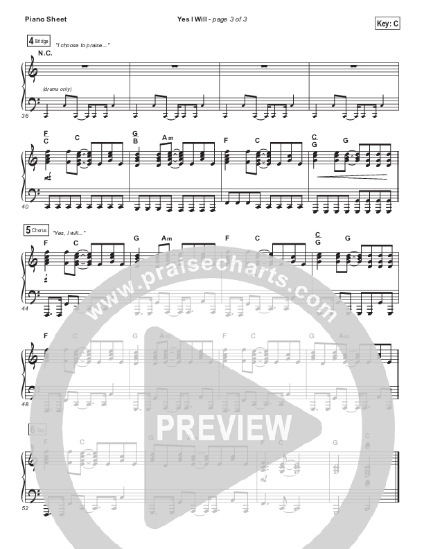 Yes I Will (Choral Anthem SATB) Piano Sheet (Vertical Worship / Arr. Luke Gambill)