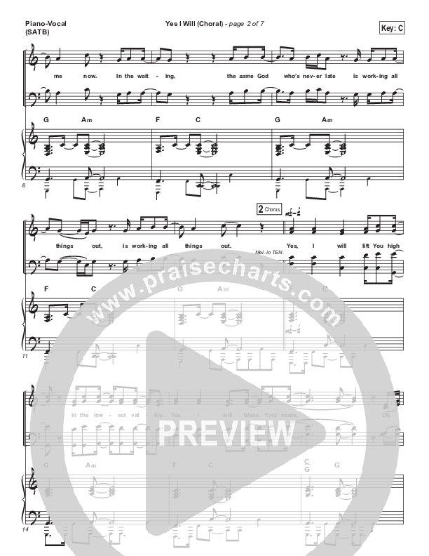 Yes I Will (Choral Anthem SATB) Piano/Vocal Pack (Vertical Worship / Arr. Luke Gambill)