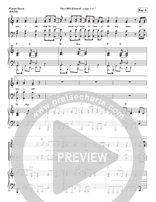 Yes I Will (Choral Anthem SATB) Piano/Vocal Pack (Vertical Worship / Arr. Luke Gambill)