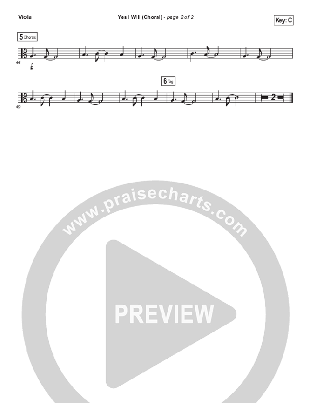Yes I Will (Choral Anthem SATB) Viola (Vertical Worship / Arr. Luke Gambill)