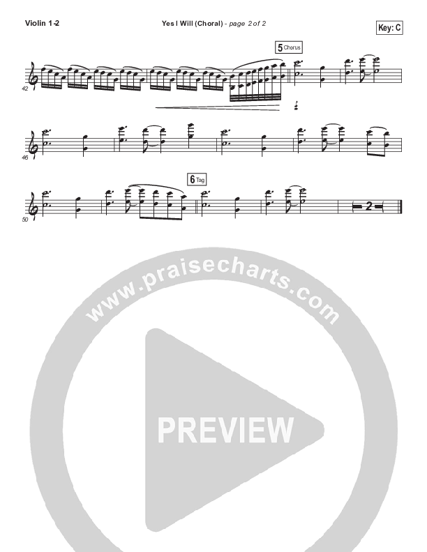 Yes I Will (Choral Anthem SATB) Violin 1/2 (Vertical Worship / Arr. Luke Gambill)
